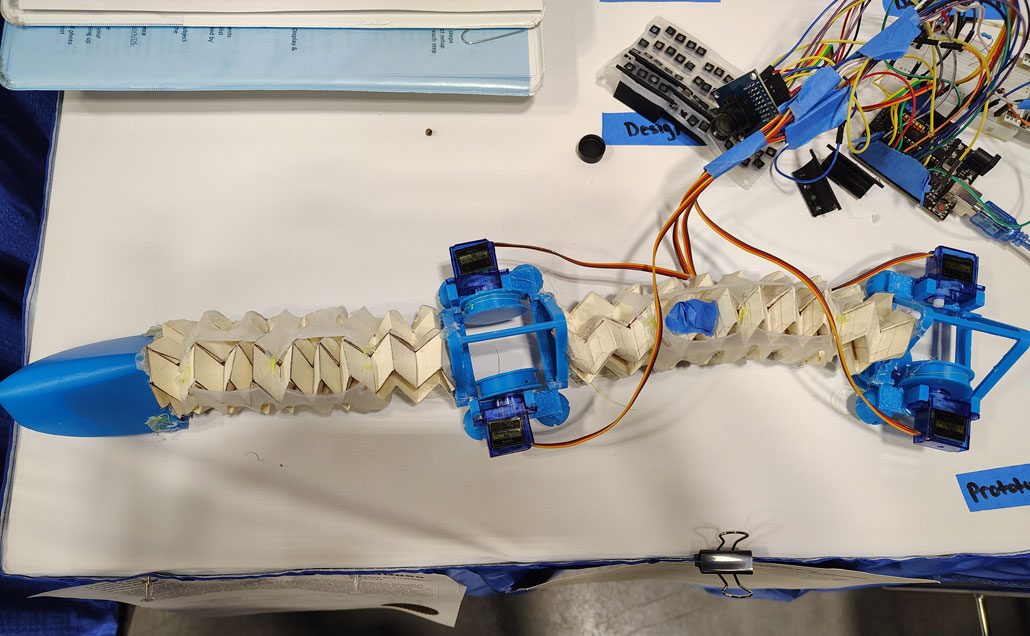 a photo looking down at the guts of a snake inspired robot
