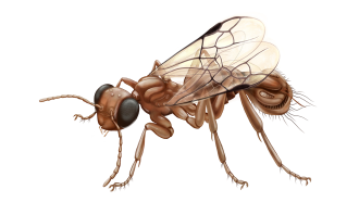 an illustration of a brown wasp with an odd rear end.