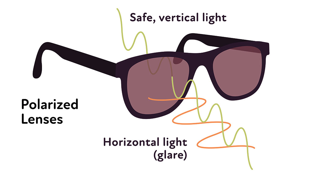 an illustration showing how polarized lenses change block horizontal light waves