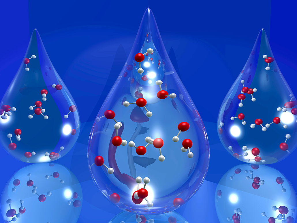 an illustration of water molecules inside water droplets