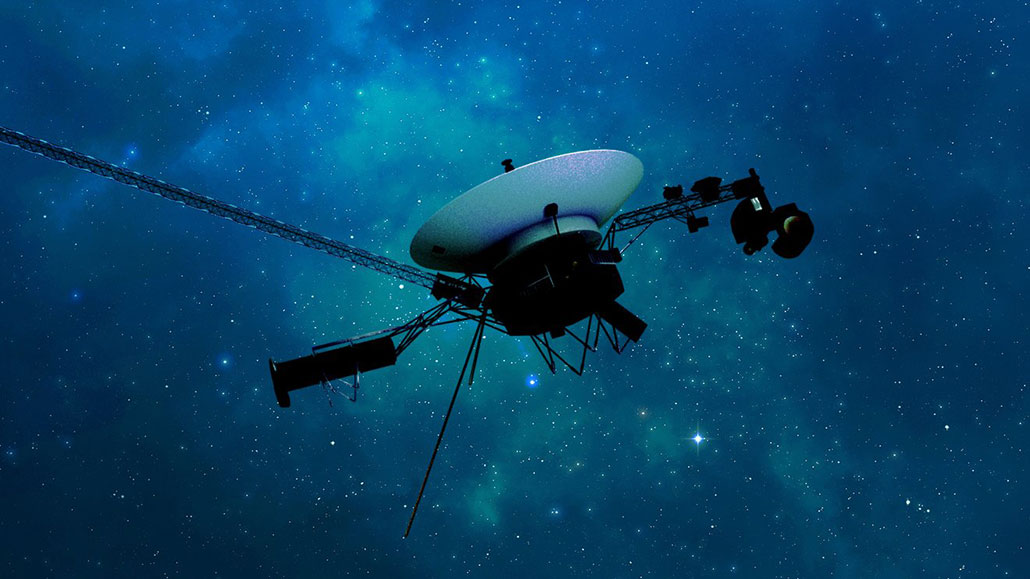 an illustration of the spacecraft Voyager 1 as it travels through interstellar space