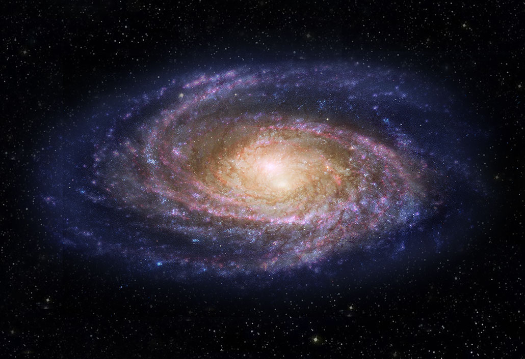 an illustration showing the spiral arms of our galaxy, the Milky Way