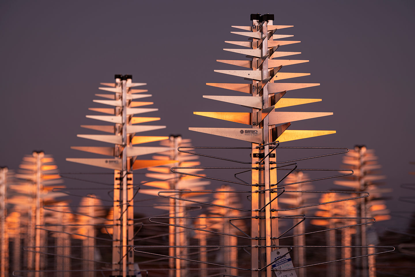 A field of antennas that look like small christmas trees