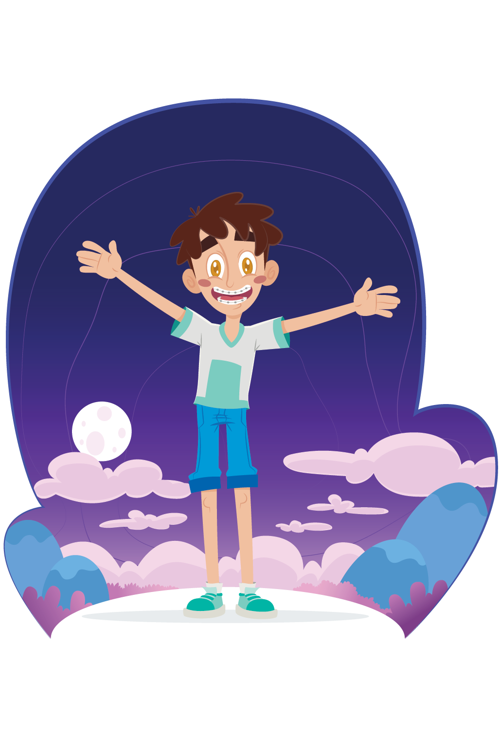 an illustration of a smiling happy kid with arms open 