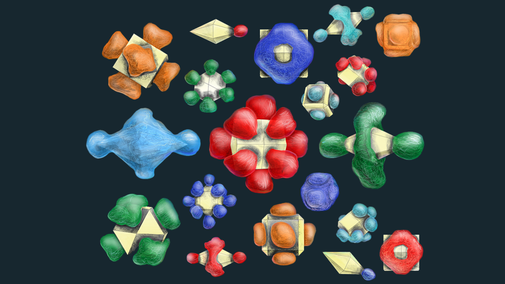 an illustration of brightly colored particles in various patterns