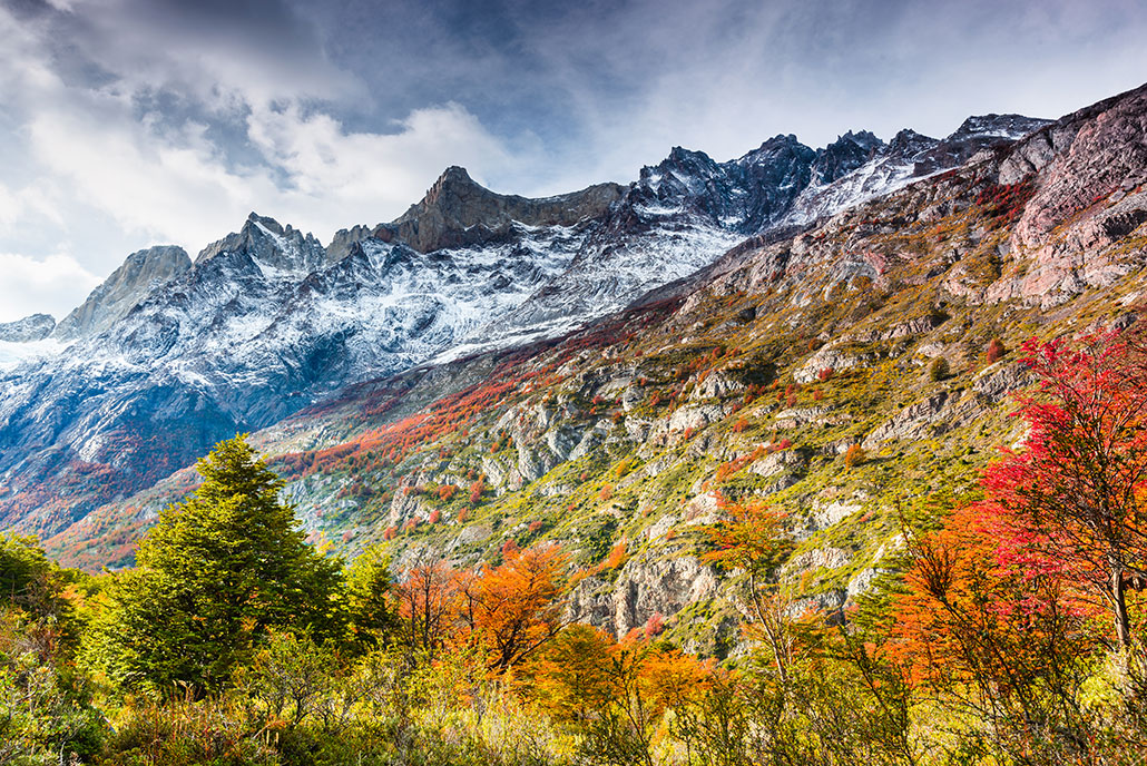 a photo of a mountainous area at the botttom of South America