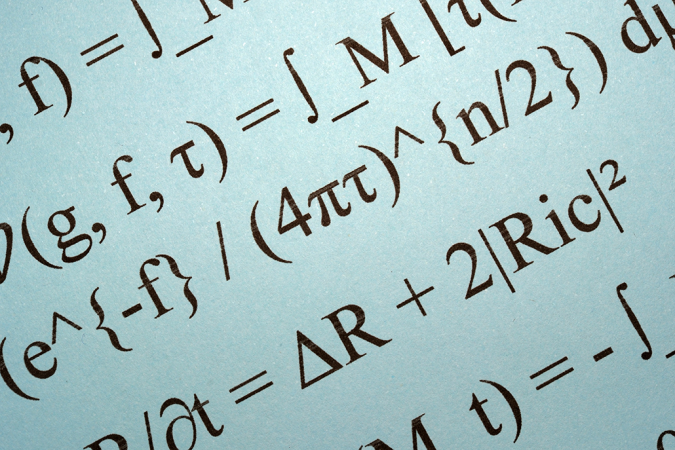 a bunch of mathematical formulas printed diagonally across a blue background