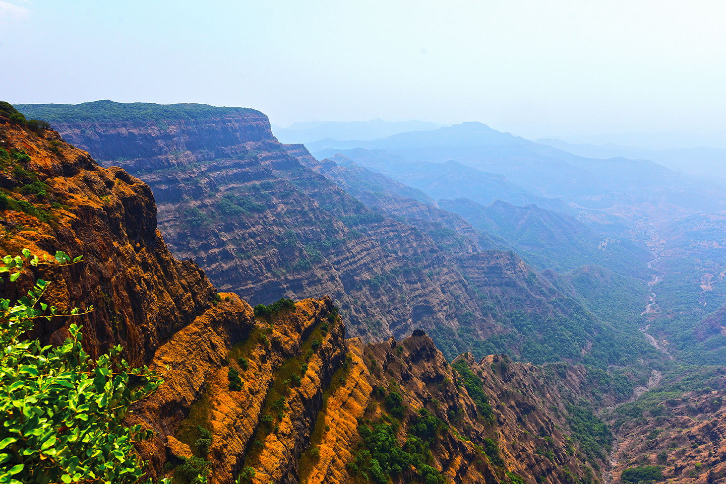 an aerial photo looking over th basalt formations at India's Deccan Traps