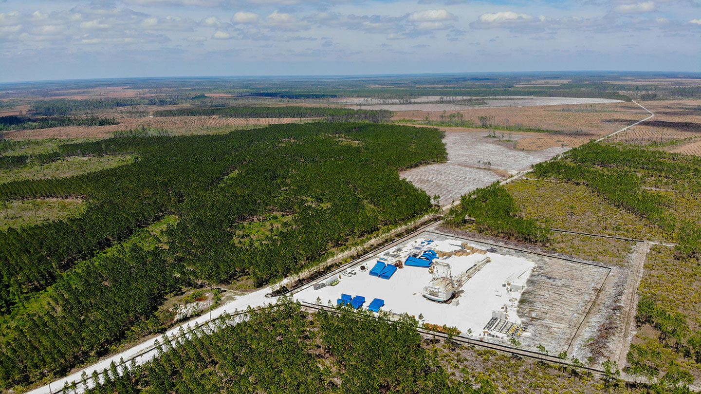 an aerial view of a mining site near the Okefenokee swamp