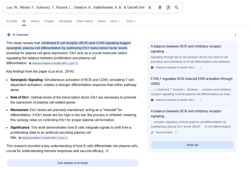 A screencap of results from Google's AI overview after searching for a source