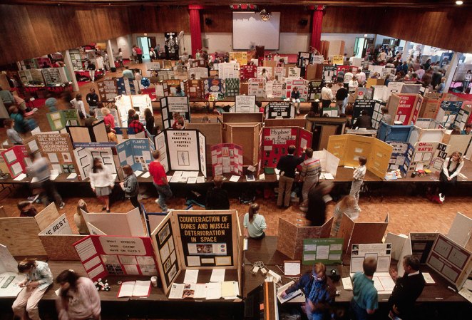 a view of a science fair from above