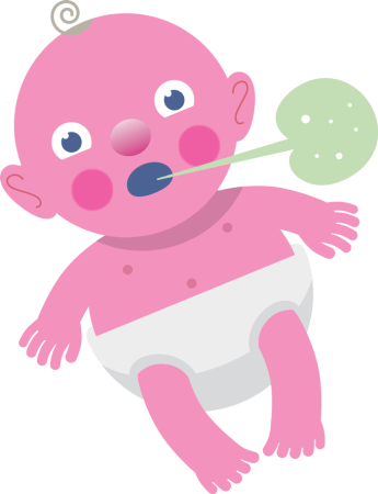a cartoon baby burps green gas