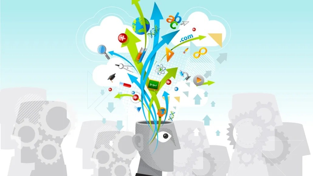 an illustration of a person with information blooming out of their brain